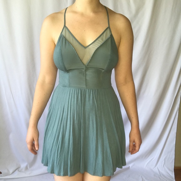 Teal Lightweight Dress with Mesh - Picture 3 of 7